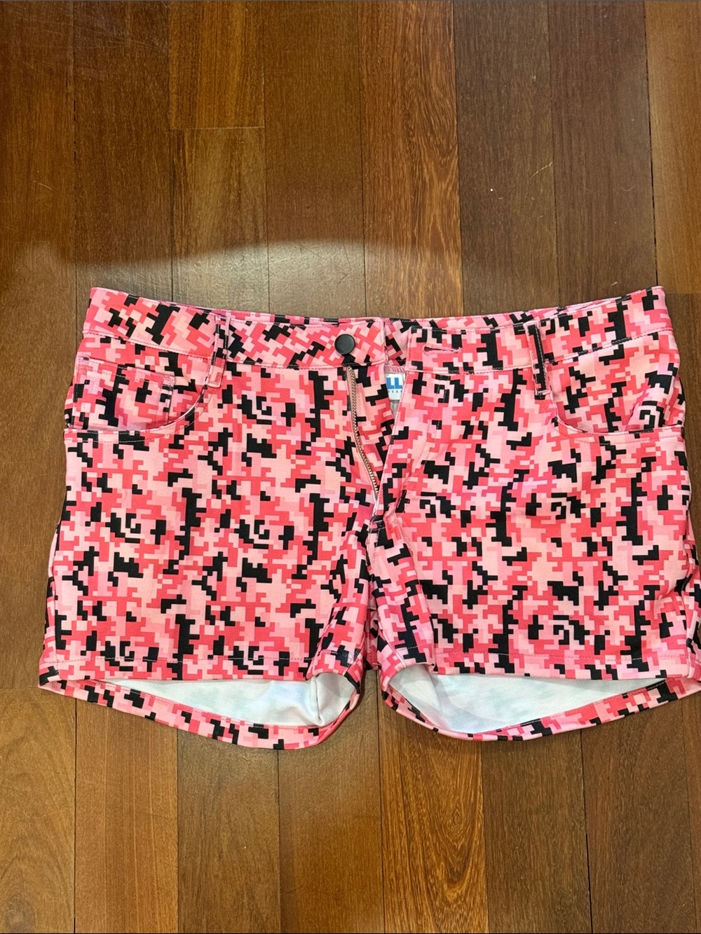 Pink Pixel Print Ball Beachwear Shorts